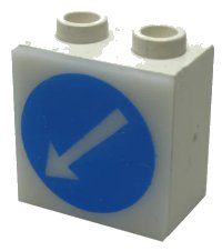 LEGO part Electric, Light 1 1/8 x 2 x 1 2/3 Cabinet with Lamp Holes (Sign Back) with Milky White Electric, Light 2 x 2 Clip-On Plate with Blue Circle and White Arrow Pattern (2383 / 2384pb06) 2383c06