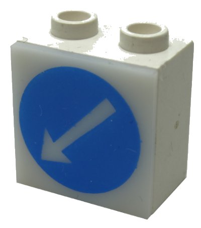 LEGO onderdeel Electric, Light 1 1/8 x 2 x 1 2/3 Cabinet with Lamp Holes (Sign Back) with Milky White Electric, Light 2 x 2 Clip-On Plate with Blue Circle and White Arrow Pattern (2383 / 2384pb06) (2383c06)