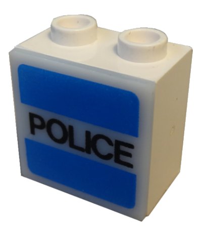 LEGO onderdeel Electric, Light 1 1/8 x 2 x 1 2/3 Cabinet with Lamp Holes (Sign Back) with Milky White Electric, Light 2 x 2 Clip-On Plate with 'POLICE' Pattern (2383 / 2384pb07) (2383c07)