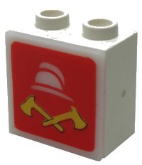 LEGO onderdeel Electric, Light 1 1/8 x 2 x 1 2/3 Cabinet with Lamp Holes (Sign Back) with Milky White Electric, Light 2 x 2 Clip-On Plate with Fire Logo Pattern (2383 / 2384pb08) 2383c08
