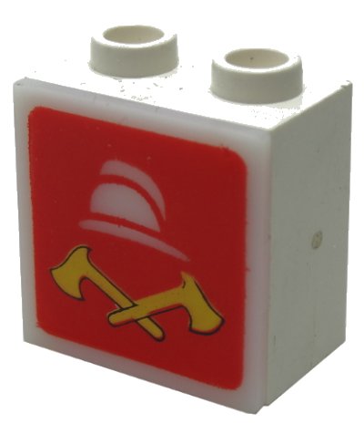 LEGO onderdeel Electric, Light 1 1/8 x 2 x 1 2/3 Cabinet with Lamp Holes (Sign Back) with Milky White Electric, Light 2 x 2 Clip-On Plate with Fire Logo Pattern (2383 / 2384pb08) (2383c08)