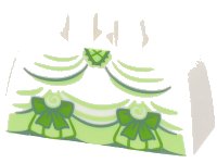 LEGO part Lower Body, Skirt Wide with Side Hoops (Panniers) with Yellowish Green and Sand Green Dress Trim, Lime Laces and Bows Pattern (BAM) 24068pb04