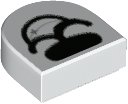 LEGO part Tile, Round 1 x 1 Half Circle Extended with Black Nose and Open Mouth Smile with Silver Sparkle Pattern (24246pb027)