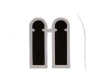 LEGO part Tile, Round 1 x 1 Half Circle Extended with 2 Black and Light Bluish Gray Castle Windows Pattern 24246pb057
