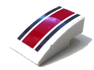 LEGO onderdeel Slope, Curved 3 x 2 with Dark Bluish Gray and Red Stripes Pattern (Sticker) - Set 60145 (24309pb007)