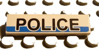 LEGO part Tile 1 x 4 with Black 'POLICE' on White and Blue Background Pattern (Sticker) - Set 8252 (2431pb0036)
