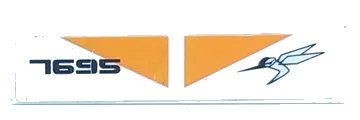 LEGO onderdeel Tile 1 x 4 with Orange Triangles and '7695' Pattern (Sticker) - Set 7695 (2431pb0059)