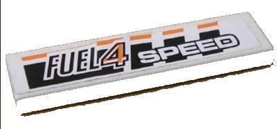 LEGO onderdeel Tegel 1 x 4 met 'FUEL4 SPEED' op Zwart en Oranje Strepen Patroon (Sticker) - Set 8135 (2431pb0104)
