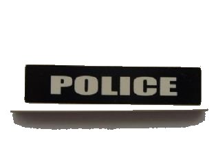 LEGO part Tile 1 x 4 with White 'POLICE' on Black Background Pattern (Sticker) - Sets 7237 / 7245-1 (2431pb0142)