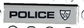 LEGO part Tile 1 x 4 with Black 'POLICE' and Police Silver Star Badge on White Background Pattern Model Left Side (Sticker) - Set 8186 (2431pb0188L)