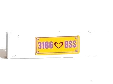 LEGO onderdeel Tile 1 x 4 with Dark Red Heart and Medium Lavender '3186 BSS' on Yellow Background Pattern (Sticker) - Set 3186 (2431pb0304)