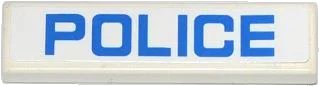 LEGO onderdeel Tile 1 x 4 with Blue 'POLICE' on White Background Pattern (Sticker) - Sets 60042 / 60044 (2431pb0335)