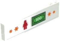LEGO part Tile 1 x 4 with Orange Stars, Red Minifigure and $100 Bill Money Pattern (Sticker) - Set 10261 2431pb0516