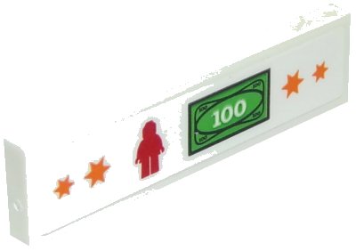 LEGO part Tile 1 x 4 with Orange Stars, Red Minifigure and $100 Bill Money Pattern (Sticker) - Set 10261 (2431pb0516)