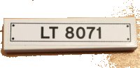 LEGO part Tile 1 x 4 with Black 'LT 8071' and 4 Rivets Pattern (Sticker) - Set 8071 2431pb0532