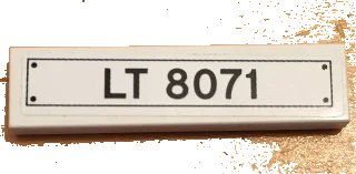 LEGO onderdeel Tile 1 x 4 with Black 'LT 8071' and 4 Rivets Pattern (Sticker) - Set 8071 (2431pb0532)