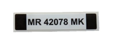 LEGO part Tile 1 x 4 with Black 'MR 42078 MK' Pattern (Sticker) - Set 42078 (2431pb0578)