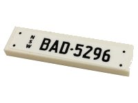 LEGO part Tile 1 x 4 with 'NSW' and 'BAD-5296' Pattern (Sticker) - Set 10265 2431pb0689