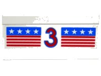LEGO part Vehicle, Spoiler / Plow Blade 6 x 3 with Hinge with Red and Blue Stripes with Red Number 3 and White Stars Pattern (Sticker) - Set 1821 2440pb010