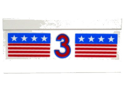 LEGO onderdeel Vehicle, Spoiler / Plow Blade 6 x 3 with Hinge with Red and Blue Stripes with Red Number 3 and White Stars Pattern (Sticker) - Set 1821 (2440pb010)