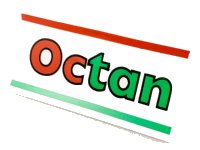 LEGO part Vehicle, Spoiler / Plow Blade 6 x 3 with Hinge with Red and Green Stripes and 'Octan' Pattern 2440pb005