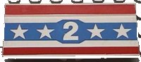 LEGO part Vehicle, Spoiler / Plow Blade 6 x 3 with Hinge with Red and Blue Stripes with White Number 2 and Stars Pattern 2440pb006