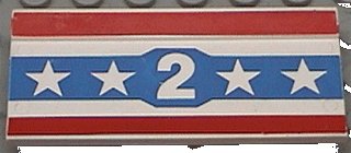 LEGO onderdeel Vehicle, Spoiler / Plow Blade 6 x 3 with Hinge with Red and Blue Stripes with White Number 2 and Stars Pattern (2440pb006)
