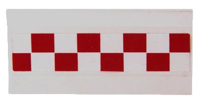 LEGO onderdeel Vehicle, Spoiler / Plow Blade 6 x 3 with Hinge with Red and White Checkered Pattern (Sticker) - Set 3181 (2440pb015)