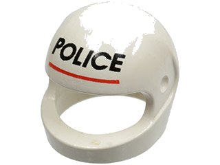 LEGO part Minifigure, Headgear Helmet Motorcycle (Standard) with Black 'POLICE' and Red Line Pattern (2446px2)