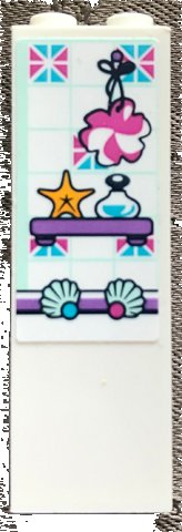 LEGO onderdeel Steen 1 x 2 x 5 met Tegels, Spons, Geel Sterretje, Schelpen en Fles op Plank Patroon (Sticker) - Set 41347 2454pb191