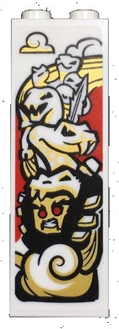 LEGO onderdeel Brick 1 x 2 x 5 with Black, Gold, Red and White Ninja Minifigure, Snake Heads and Clouds Pattern (Sticker) - Set 70670 2454pb194
