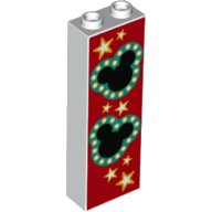 LEGO part Brick 1 x 2 x 5 with Black Mickey Mouse Logos with Dark Turquoise Border and Yellow and White Stars on Red Background Pattern 2454pb216