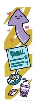LEGO part Brick 1 x 2 x 5 with Lavender Arrow with Face, Dark Pink Hearts, 'Menu' with number 3 and 4, Bowl of Noodles and Bubble Tea Pattern (Sticker) - Set 41450 (2454pb236)
