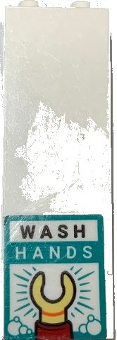 LEGO onderdeel Brick 1 x 2 x 5 with Sign with 'WASH HANDS' and Minifigure Hand Pattern (Sticker) - Set 60330 2454pb249
