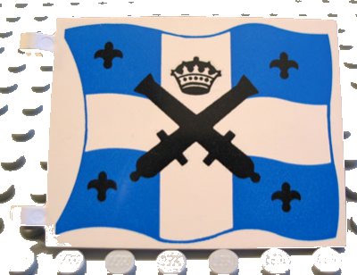 LEGO onderdeel Flag 6 x 4 with Black Crossed Cannons and Crown with Black Dots over Blue and White Cross Pattern on Both Sides (2525px2)
