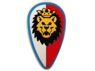 LEGO onderdeel Minifigure, Shield Ovoid with Lion Head, Red and White Background, Blue Border Pattern (2586p4d)