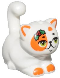 LEGO part Cat, Friends, Large, Sitting with Orange Markings, Lime Eyes, Green and Red Holly Pattern (Churro) 2652pb03