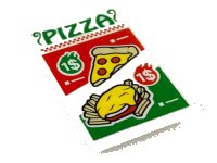 LEGO part Tile 2 x 3 with Red and Green 'PIZZA' Ad Pattern 26603pb047