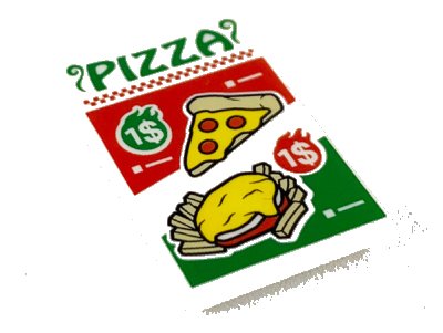 LEGO onderdeel Tile 2 x 3 with Red and Green 'PIZZA' Ad Pattern (26603pb047)