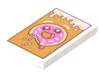 LEGO part Tile 2 x 3 with Dripping Icing, Crumbs, Tan Donut / Doughnut with Bite, Sprinkles, Dark Pink Frosting and Reddish Brown Eyes on Medium Nougat Background Pattern 26603pb473