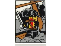 LEGO onderdeel Tile 2 x 3 with Picture of Pirate Captain Minifigure on Ship with Rigging, Light Bluish Gray Fog and Black Minifigure Silhouettes Pattern (BAM) 26603pb506