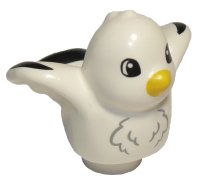 LEGO onderdeel Duplo Bird with Black Wing Tips, Yellow Beak Pattern (Seagull) 27370pb04