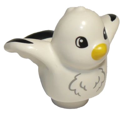 LEGO onderdeel Duplo Bird with Black Wing Tips, Yellow Beak Pattern (Seagull) (27370pb04)