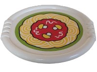 LEGO part Duplo Utensil Disk with Red Tomato Sauce, Yellow Mushrooms, and Spaghetti Pasta on Lime Background Pattern 27372pb14