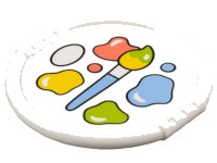 LEGO part Duplo Utensil Disk with Paint Brush and Coral, Yellow, Lime and Medium Blue Paint Pattern 27372pb15