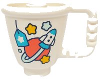 LEGO onderdeel Duplo Utensil Cup with Stud Inside with Medium Azure Rocket and Price Tag, Coral Planet, Bright Light Orange and Light Aqua Stars Pattern 27383pb04