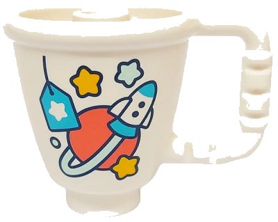 LEGO onderdeel Duplo Utensil Cup with Stud Inside with Medium Azure Rocket and Price Tag, Coral Planet, Bright Light Orange and Light Aqua Stars Pattern (27383pb04)
