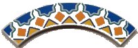 LEGO part Tile, Round Corner 4 x 4 Macaroni with Blue Half Stars with Dark Turquoise Outlines, Orange Squares and Bright Light Orange Triangles Pattern 27507pb17