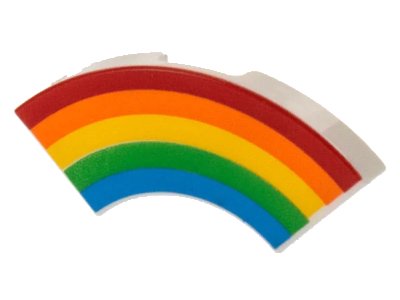 LEGO onderdeel Tile, Round Corner 2 x 2 Macaroni with Red, Orange, Yellow, Green, and Blue Rainbow Pattern (27925pb009)