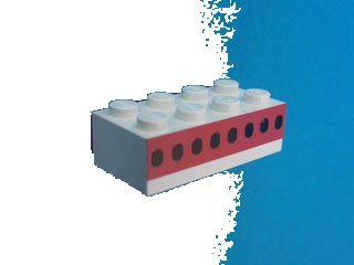 LEGO part Mattone 2 x 4 con Plane Windows 8 in Thick Red Stripe Pattern (3001oldpb05)